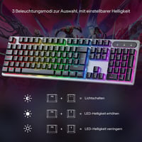 OMOTON Gaming Billentyűzet USB Rainbow LED Világítás, PC Laptop Gamer Billentyűzet, 26 Gombos Ütközésmentes QWERTZ 5