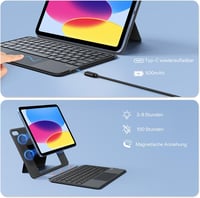 OMOTON iPad 10. generáció billentyűzetes tok, 7 színű háttérvilágítás, touchpad, QWERTZ - fekete 5
