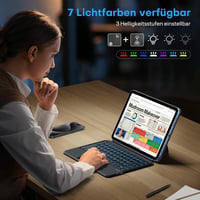 OMOTON iPad 10. generáció billentyűzetes tok, 7 színű háttérvilágítás, touchpad, QWERTZ - fekete 4