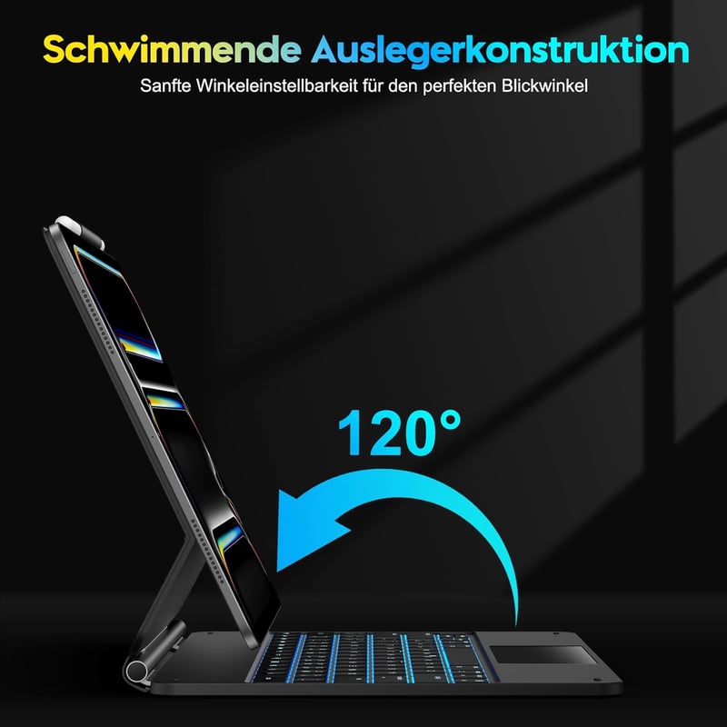 OMOTON iPad Pro 13 M4 Bluetooth Billentyűzet Tok Trackpad-dal, QWERTZ DE Layout, Fekete