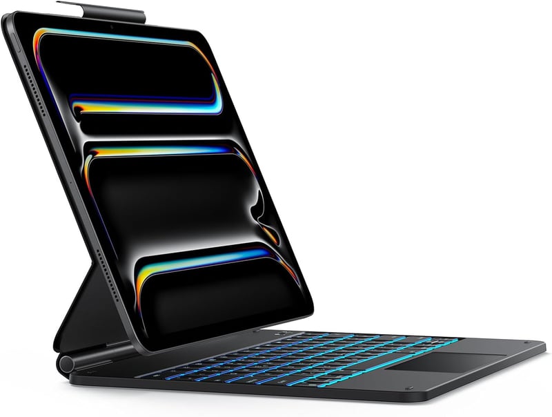 OMOTON iPad Pro 13 M4 Bluetooth Billentyűzet Tok Trackpad-dal, QWERTZ DE Layout, Fekete