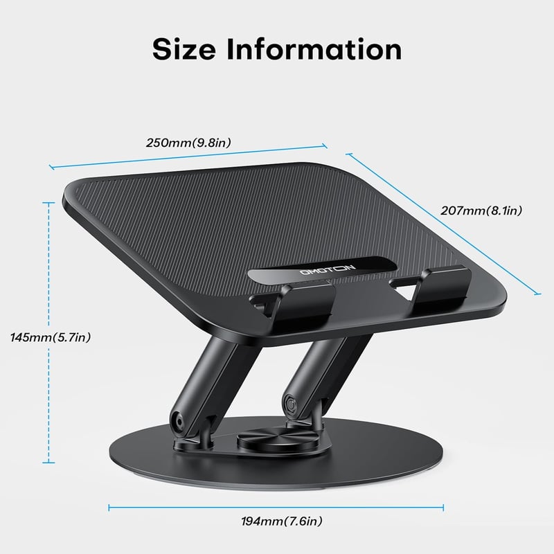 OMOTON Laptop Stand fém alappal, 360° forgatható, összecsukható ergonomikus állvány 15" MacBook-hoz