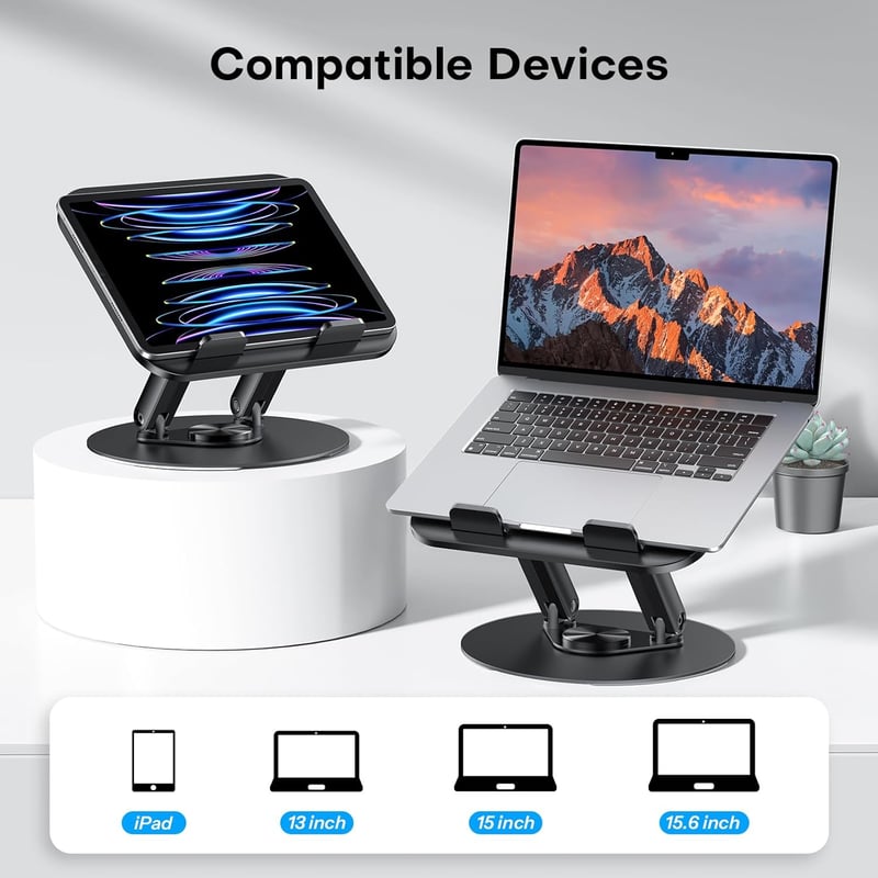 OMOTON Laptop Stand fém alappal, 360° forgatható, összecsukható ergonomikus állvány 15" MacBook-hoz