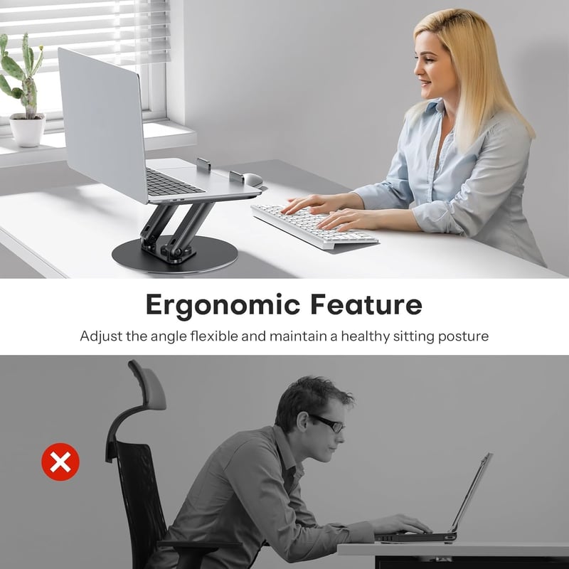 OMOTON Laptop Stand fém alappal, 360° forgatható, összecsukható ergonomikus állvány 15" MacBook-hoz