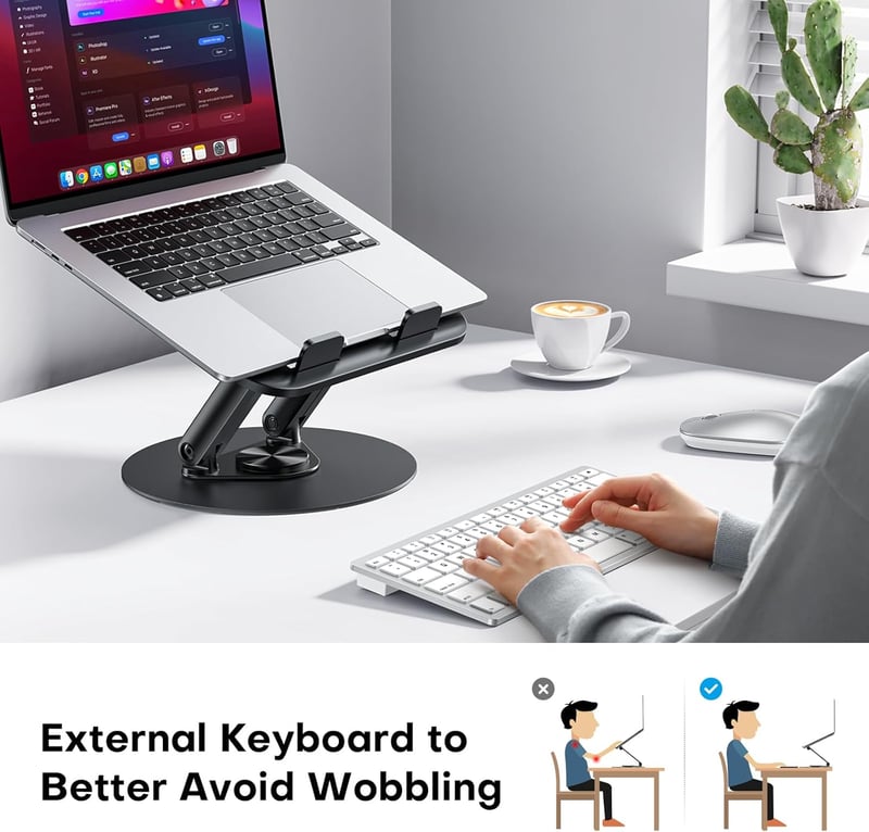 OMOTON Laptop Stand fém alappal, 360° forgatható, összecsukható ergonomikus állvány 15" MacBook-hoz