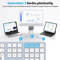 Bluetooth klávesnica OMOTON pre Mac, 3-kanálová, nabíjateľná, rozloženie QWERTZ DE, modrá 2