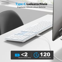 Bluetooth klávesnica OMOTON pre Mac, 3-kanálová, nabíjateľná, rozloženie QWERTZ DE, modrá 6