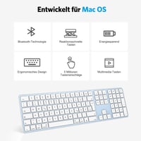 Bluetooth klávesnica OMOTON pre Mac, 3-kanálová, nabíjateľná, rozloženie QWERTZ DE, modrá 3