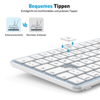 Bluetooth klávesnica OMOTON pre Mac, 3-kanálová, nabíjateľná, rozloženie QWERTZ DE, modrá 8