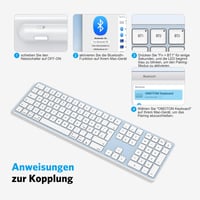 Bluetooth klávesnica OMOTON pre Mac, 3-kanálová, nabíjateľná, rozloženie QWERTZ DE, modrá 4