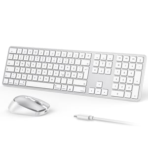 Set tastatură și mouse Bluetooth OMOTON pentru Mac - argintiu - QWERTZ (DE)