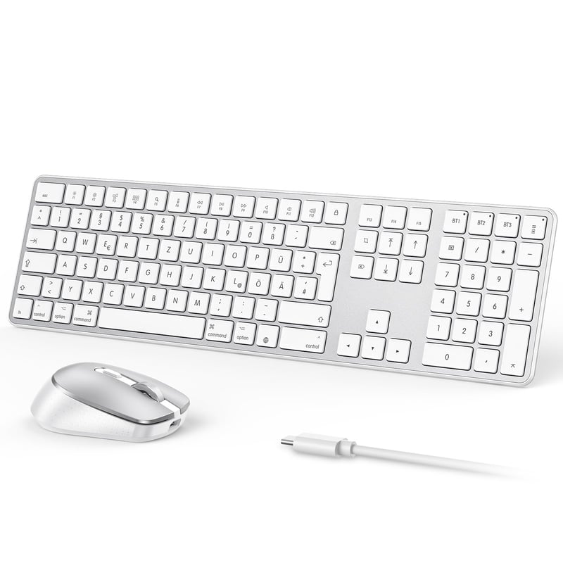 Súprava Bluetooth klávesnice a myši OMOTON pre Mac - strieborná - QWERTZ (DE)