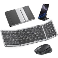 Skladacia Bluetooth klávesnica a myš OMOTON s numerickou časťou, QWERTZ, nabíjateľná, 3-kanálová, iOS/Android/Windows/Mac, vesmírne sivá 1