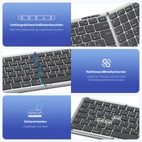 Skladacia Bluetooth klávesnica a myš OMOTON s numerickou časťou, QWERTZ, nabíjateľná, 3-kanálová, iOS/Android/Windows/Mac, vesmírne sivá 6