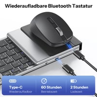 Skladacia Bluetooth klávesnica a myš OMOTON s numerickou časťou, QWERTZ, nabíjateľná, 3-kanálová, iOS/Android/Windows/Mac, vesmírne sivá 8