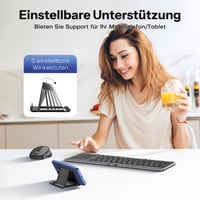 Skladacia Bluetooth klávesnica a myš OMOTON s numerickou časťou, QWERTZ, nabíjateľná, 3-kanálová, iOS/Android/Windows/Mac, vesmírne sivá 3
