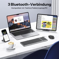 Skladacia Bluetooth klávesnica a myš OMOTON s numerickou časťou, QWERTZ, nabíjateľná, 3-kanálová, iOS/Android/Windows/Mac, vesmírne sivá 2