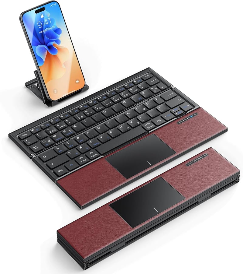OMOTON Összecsukható Bluetooth Billentyűzet Touchpaddal, Hordozható Vezeték Nélküli QWERTZ