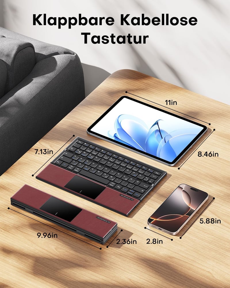OMOTON Összecsukható Bluetooth Billentyűzet Touchpaddal, Hordozható Vezeték Nélküli QWERTZ