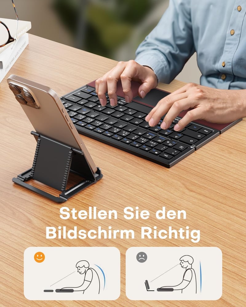 OMOTON Összecsukható Bluetooth Billentyűzet Touchpaddal, Hordozható Vezeték Nélküli QWERTZ