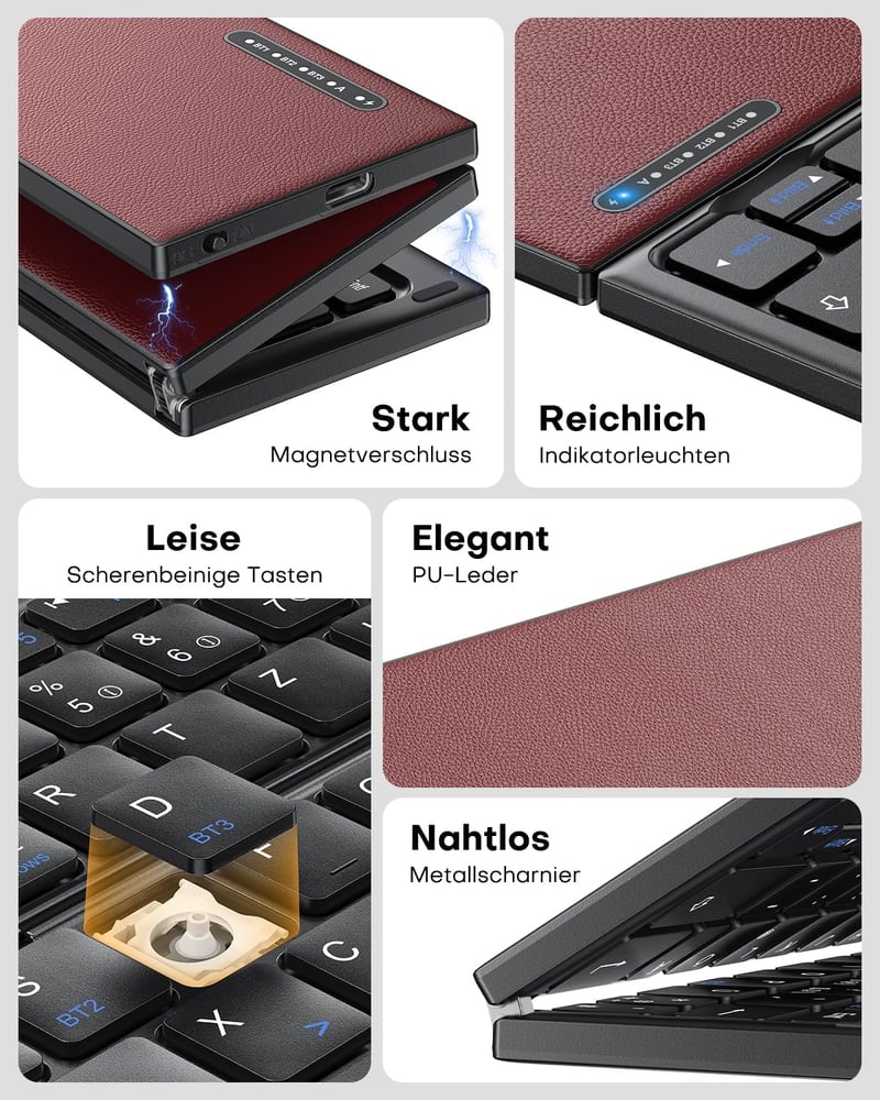 OMOTON Összecsukható Bluetooth Billentyűzet Touchpaddal, Hordozható Vezeték Nélküli QWERTZ
