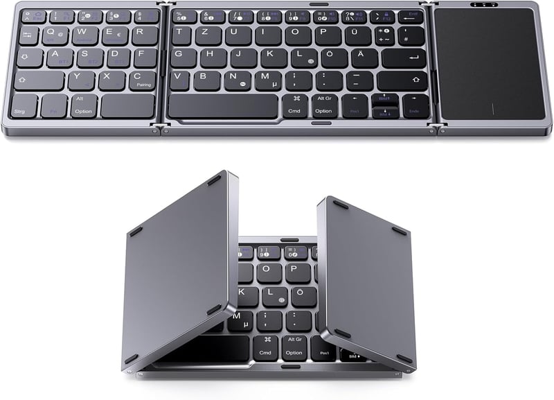OMOTON Összecsukható Bluetooth Billentyűzet Touchpaddal, Vezeték Nélküli QWERTZ Billentyűzet Tablethez és Laptophoz