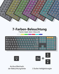 OMOTON Bezdrôtová Bluetooth + 2,4 G klávesnica, kovové telo, podsvietenie, nabíjateľná, pre viac zariadení, tichá, ergonomická, Windows/macOS/PC, grafitová 4