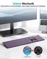 OMOTON Bezdrôtová Bluetooth + 2,4 G klávesnica, kovové telo, podsvietenie, nabíjateľná, pre viac zariadení, tichá, ergonomická, Windows/macOS/PC, grafitová 6