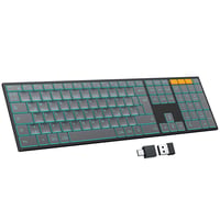 OMOTON Bezdrôtová Bluetooth + 2,4 G klávesnica, kovové telo, podsvietenie, nabíjateľná, pre viac zariadení, tichá, ergonomická, Windows/macOS/PC, grafitová 1