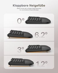OMOTON Vezeték Nélküli Ergonomikus Billentyűzet - Wave Keys, 2.4G USB, Csuklótámasztóval, Német QWERTZ Kiosztás, Fekete 5