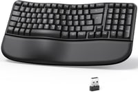 OMOTON Vezeték Nélküli Ergonomikus Billentyűzet - Wave Keys, 2.4G USB, Csuklótámasztóval, Német QWERTZ Kiosztás, Fekete 1