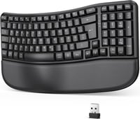 OMOTON Vezeték Nélküli Ergonomikus Billentyűzet - Wave Keys, 2.4G USB, Csuklótámasztóval, Német QWERTZ Kiosztás, Fekete 7