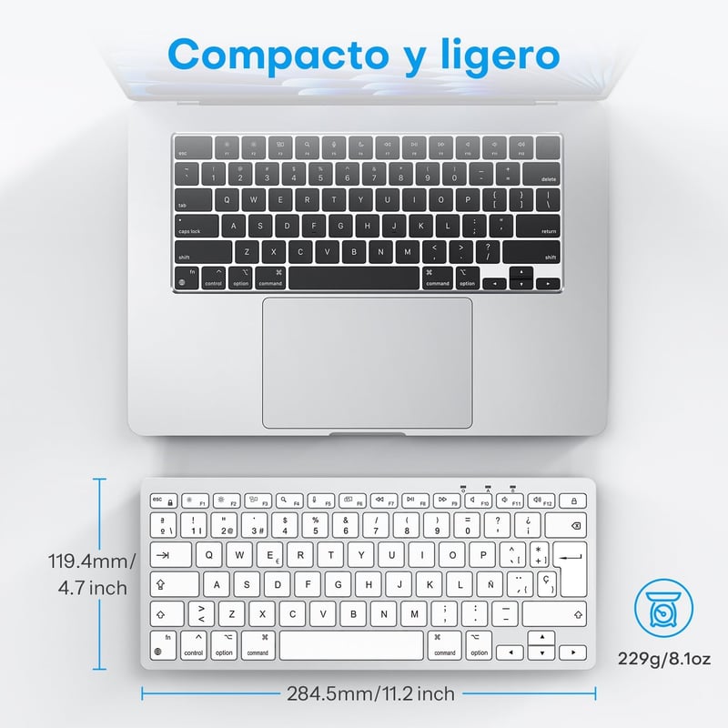 OMOTON Vezetékes Mac Billentyűzet ES Layout, USB-C/USB, Csendes Billentyűk, iMac és Mac Mini Kompatibilis