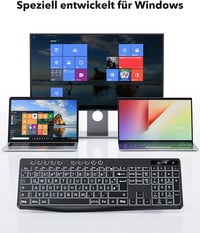 OMOTON Világító Billentyűzet QWERTZ USB-A/C Fekete Nagyobb Gombokkal Időseknek 3