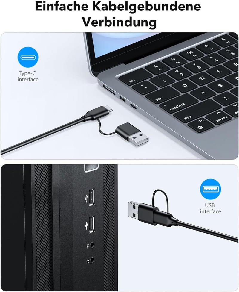 OMOTON Világító Billentyűzet QWERTZ USB-A/C Fekete Nagyobb Gombokkal Időseknek