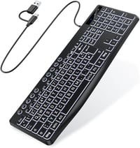 OMOTON Világító Billentyűzet QWERTZ USB-A/C Fekete Nagyobb Gombokkal Időseknek 1