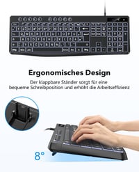 OMOTON Világító Billentyűzet QWERTZ USB-A/C Fekete Nagyobb Gombokkal Időseknek 6
