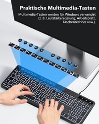 OMOTON Világító Billentyűzet QWERTZ USB-A/C Fekete Nagyobb Gombokkal Időseknek 7