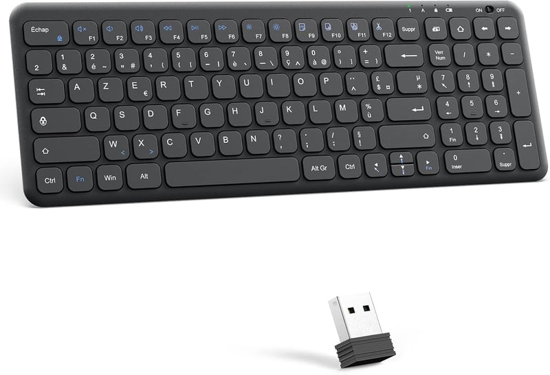 OMOTON Wireless 2.4GHz AZERTY Billentyűzet Numerikus Billentyűzettel PC Windows Számítógéphez Csendes Fekete