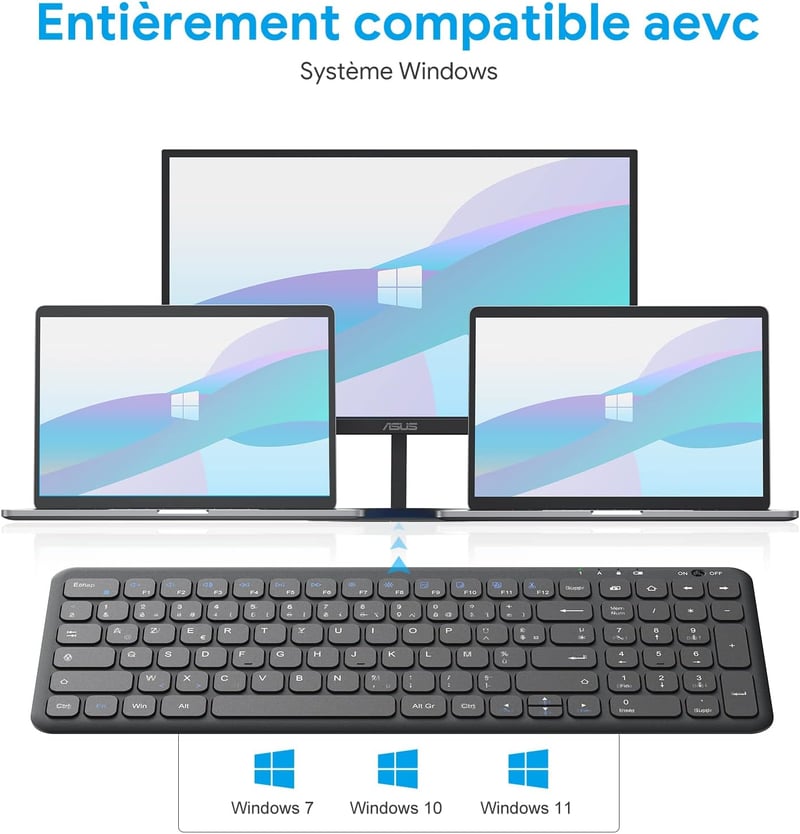 OMOTON Wireless 2.4GHz AZERTY Billentyűzet Numerikus Billentyűzettel PC Windows Számítógéphez Csendes Fekete
