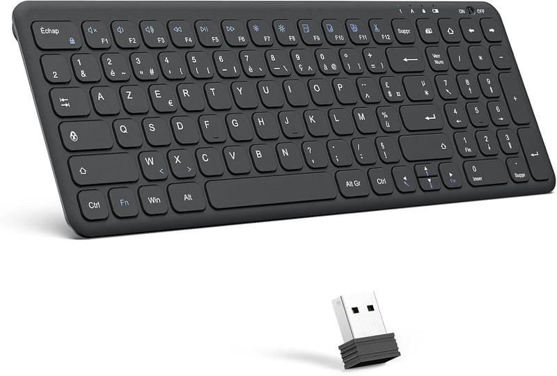 OMOTON Wireless 2.4GHz AZERTY Billentyűzet Numerikus Billentyűzettel PC Windows Számítógéphez Csendes Fekete