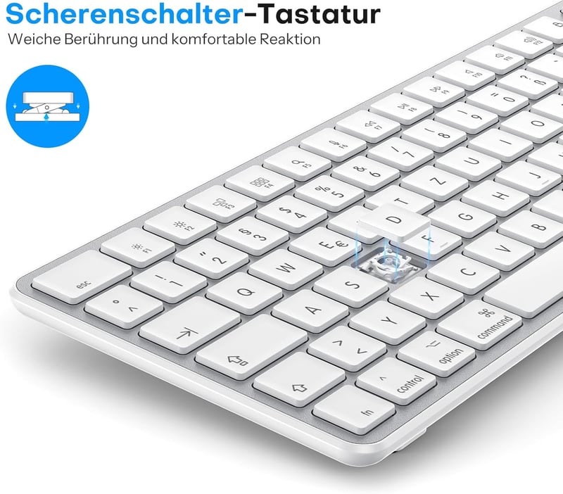 OMOTON Wireless Bluetooth Billentyűzet és Egér szett Mac-hez, QWERTZ német layout, újratölthető