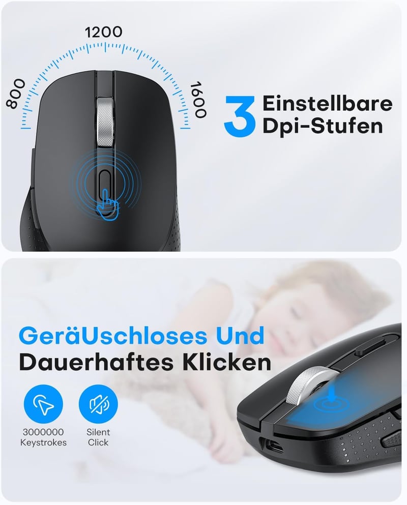 OMOTON Wireless Bluetooth Billentyűzet és Egér szett Mac-hez, QWERTZ német kiosztás, újratölthető, ergonomikus - Room grey