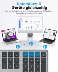 OMOTON Wireless Bluetooth Billentyűzet és Egér szett Mac-hez, QWERTZ német kiosztás, újratölthető, ergonomikus - Room grey 2