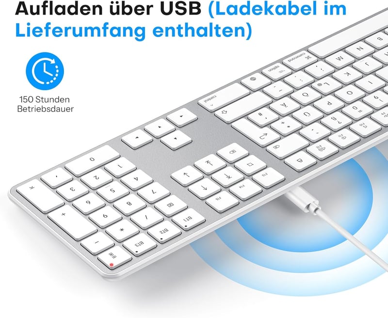 OMOTON Wireless Bluetooth Billentyűzet és Egér szett Mac-hez, QWERTZ német layout, újratölthető