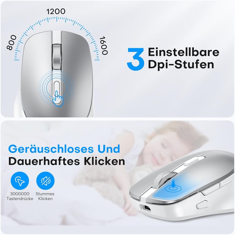 OMOTON Wireless Bluetooth Billentyűzet és Egér szett Mac-hez, QWERTZ német layout, újratölthető