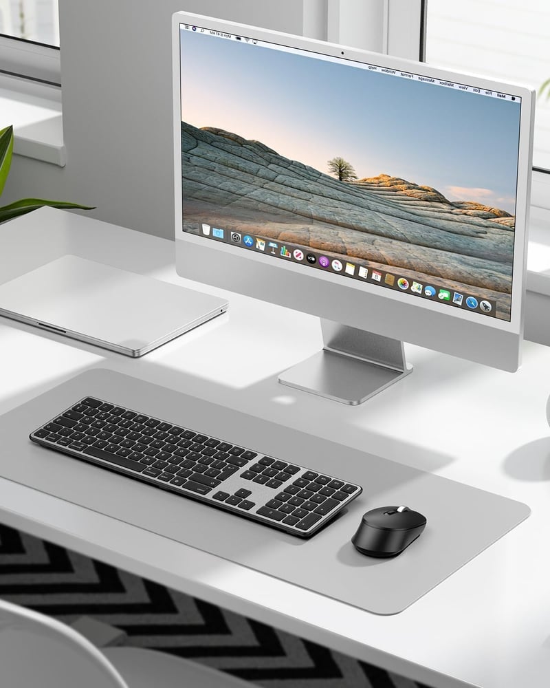 OMOTON Wireless Bluetooth Billentyűzet és Egér szett Mac-hez, QWERTZ német kiosztás, újratölthető, ergonomikus - Room grey