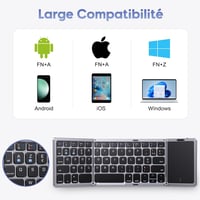 OMOTON Wireless Bluetooth Billentyűzet Touchpad-dal, Összecsukható Hordozható Tablet Laptop iPad Billentyűzet Fekete 2