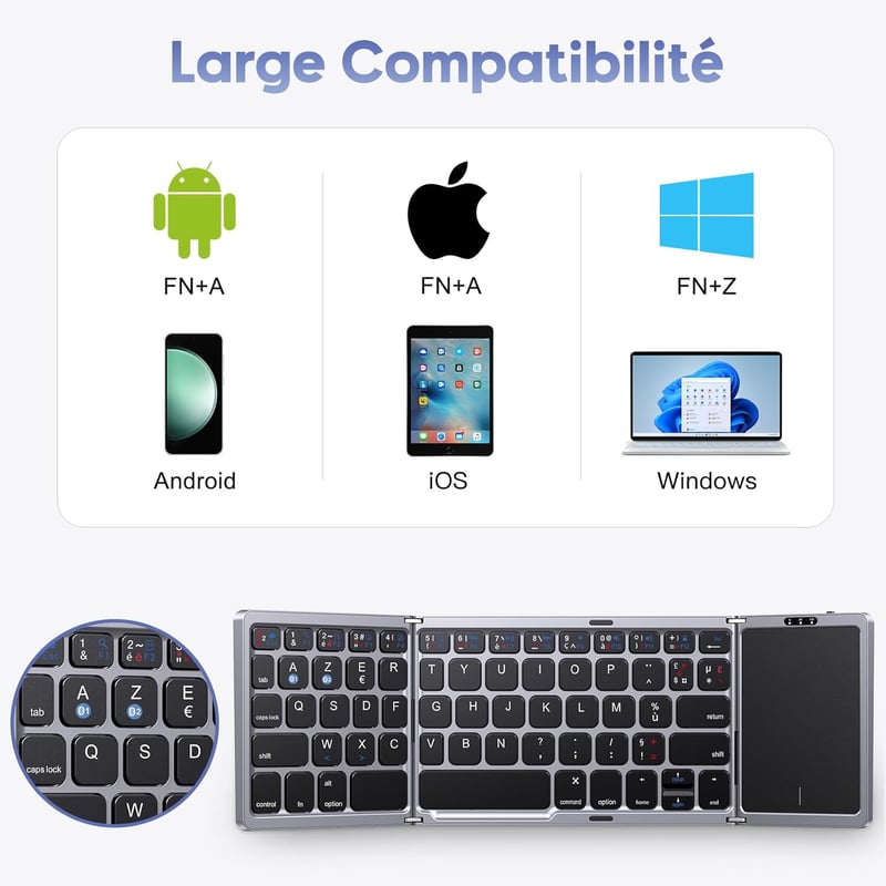 OMOTON Wireless Bluetooth Billentyűzet Touchpad-dal, Összecsukható Hordozható Tablet Laptop iPad Billentyűzet Fekete