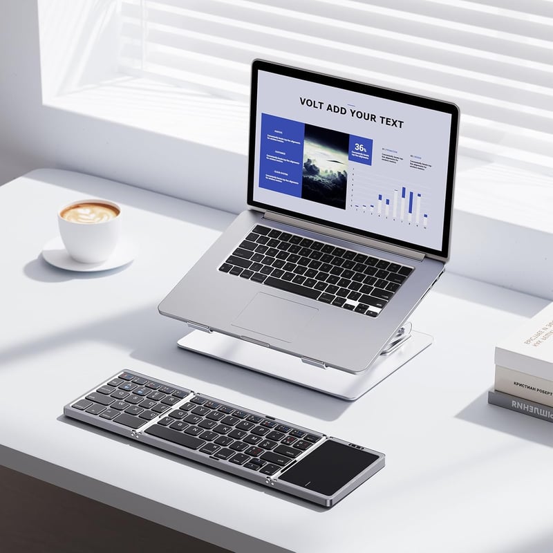 OMOTON Wireless Bluetooth Billentyűzet Touchpad-dal, Összecsukható Hordozható Tablet Laptop iPad Billentyűzet Fekete